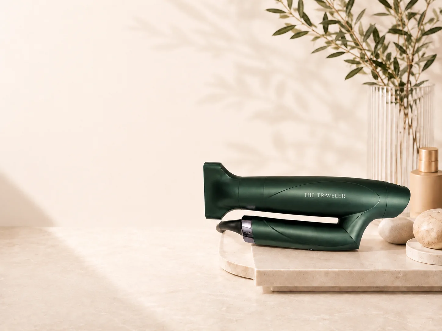 The Traveler folding dryer in a warm editorial scene